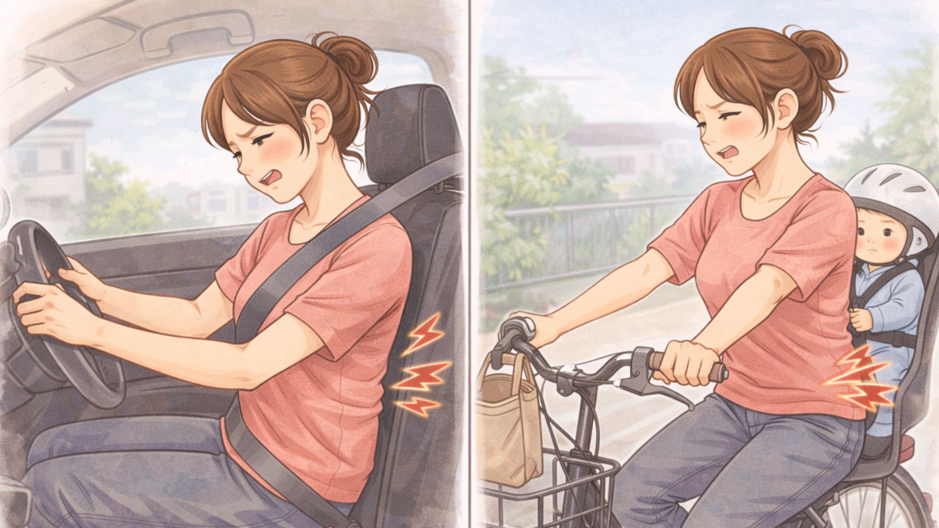 産後・腰痛・車・自転車